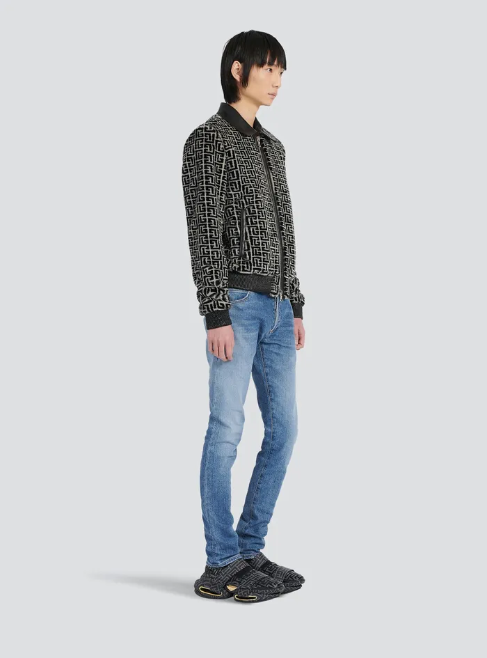 Balmain Outerwear Mens Faux Fur Bomber Jacket With Balmain Monogram Black Balmain Outerwear Mens Faux Fur Bomber Jacket With Balmain Monogram Black