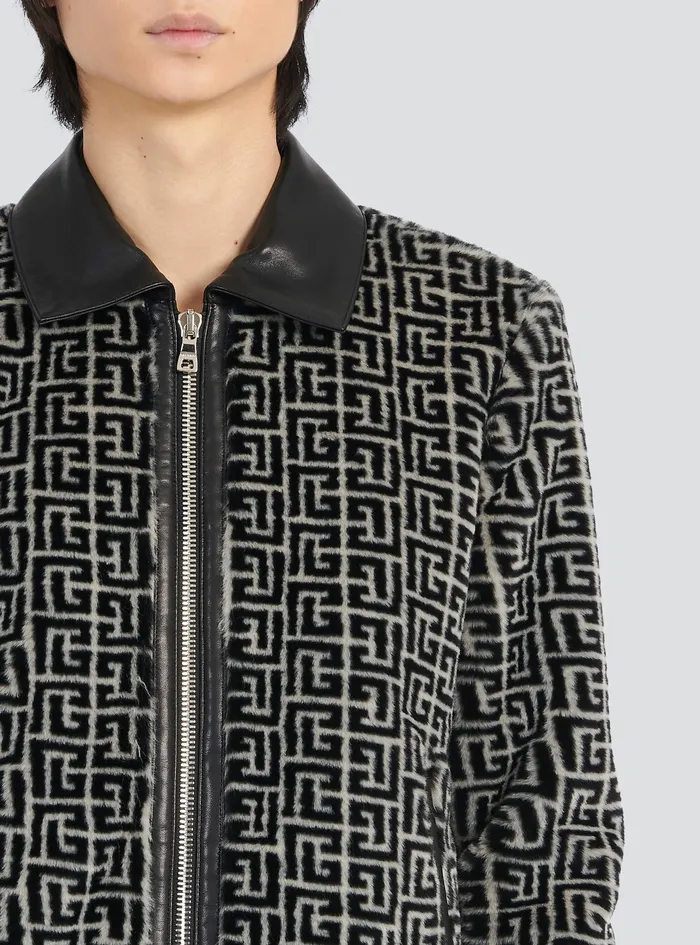 Balmain Outerwear Mens Faux Fur Bomber Jacket With Balmain Monogram Black Balmain Outerwear Mens Faux Fur Bomber Jacket With Balmain Monogram Black