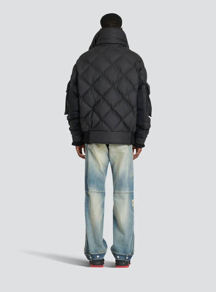 Balmain Outerwear Mens Hooded Faux Leather Quilted Jacket Black
