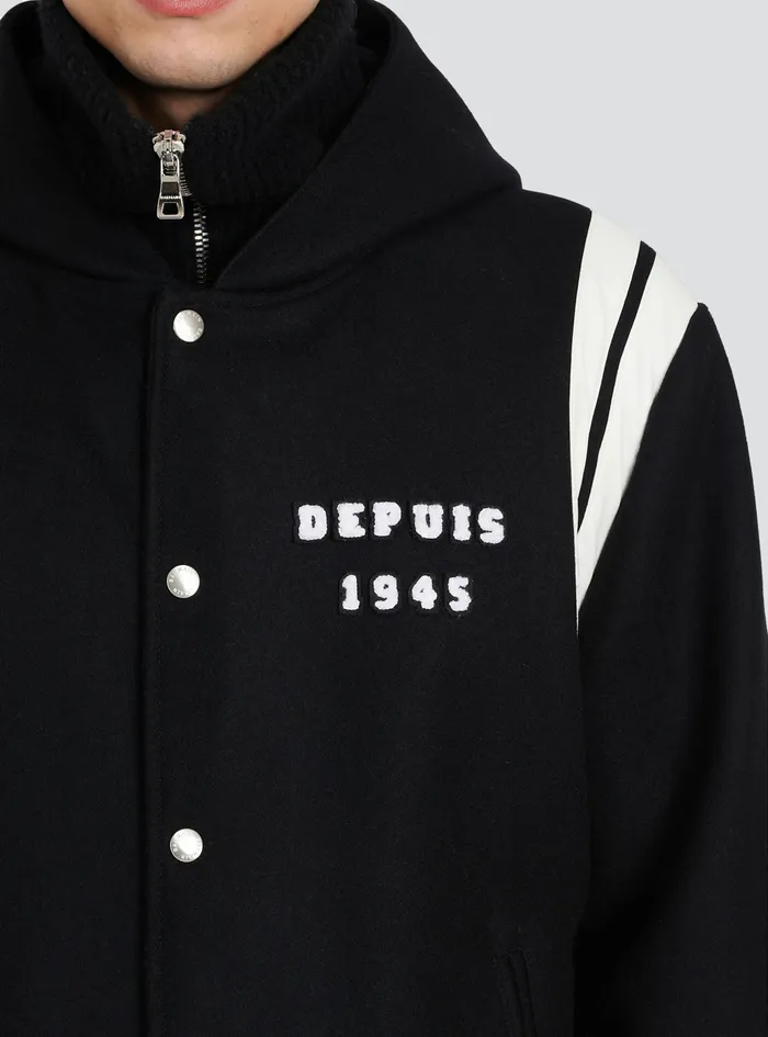 Balmain Outerwear Mens Hooded Wool Teddy Jacket Black