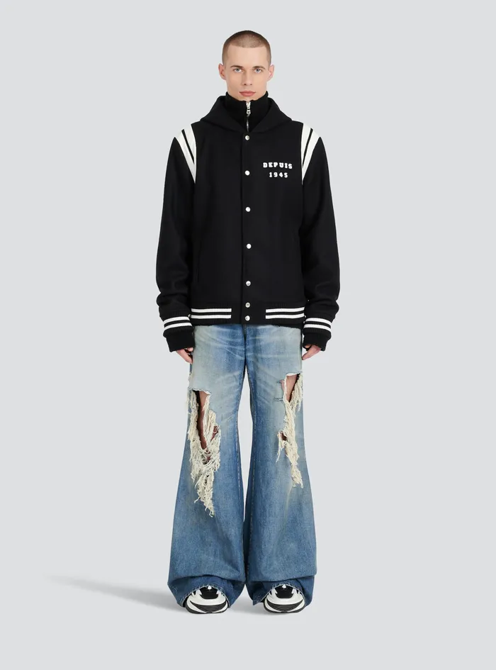 Balmain Outerwear Mens Hooded Wool Teddy Jacket Black