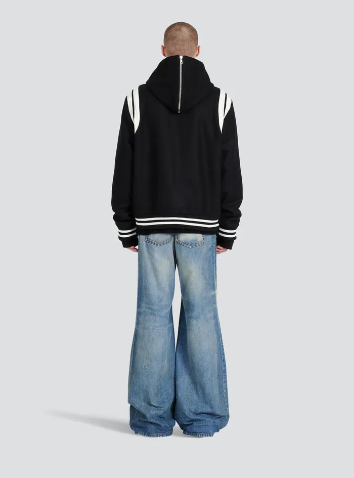 Balmain Outerwear Mens Hooded Wool Teddy Jacket Black