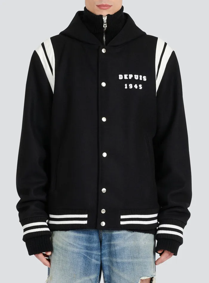 Balmain Outerwear Mens Hooded Wool Teddy Jacket Black