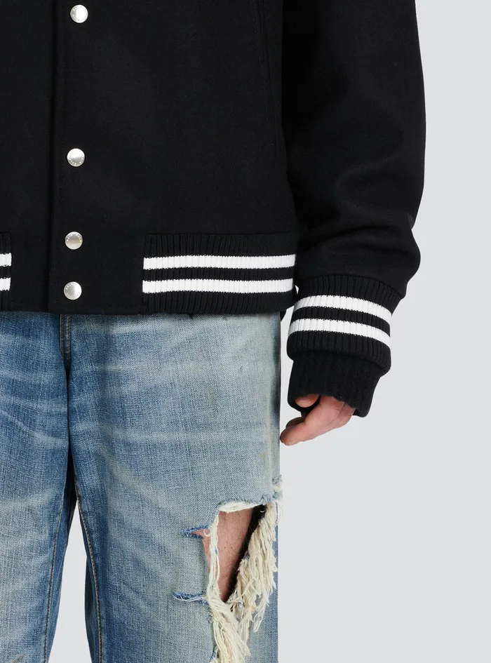 Balmain Outerwear Mens Hooded Wool Teddy Jacket Black