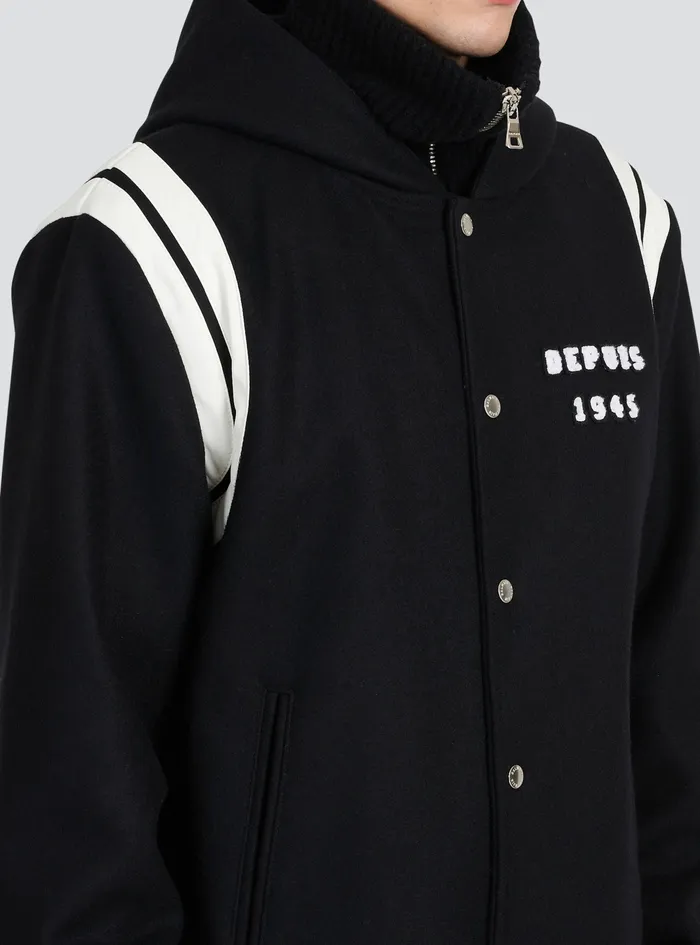 Balmain Outerwear Mens Hooded Wool Teddy Jacket Black