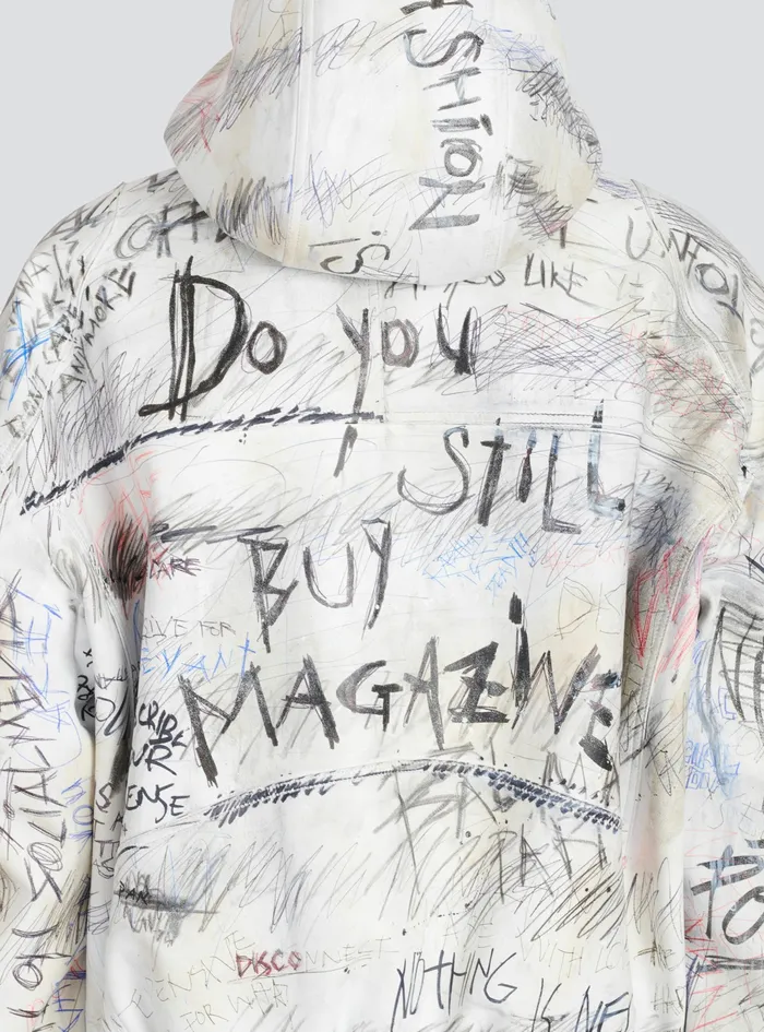 Balmain Outerwear Mens Leather Graffiti Aviator Jacket White Balmain Outerwear Mens Leather Graffiti Aviator Jacket White
