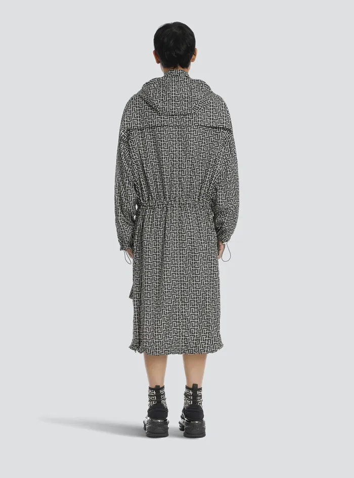 Balmain Outerwear Mens Long Bicolor Hooded Coat With Balmain Monogram Black Balmain Outerwear Mens Long Bicolor Hooded Coat With Balmain Monogram Black