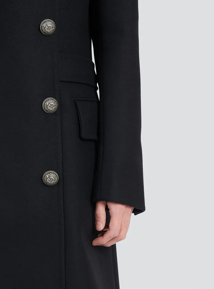 Balmain Outerwear Mens Long Wool Coat With Detachable Collar Black Balmain Outerwear Mens Long Wool Coat With Detachable Collar Black