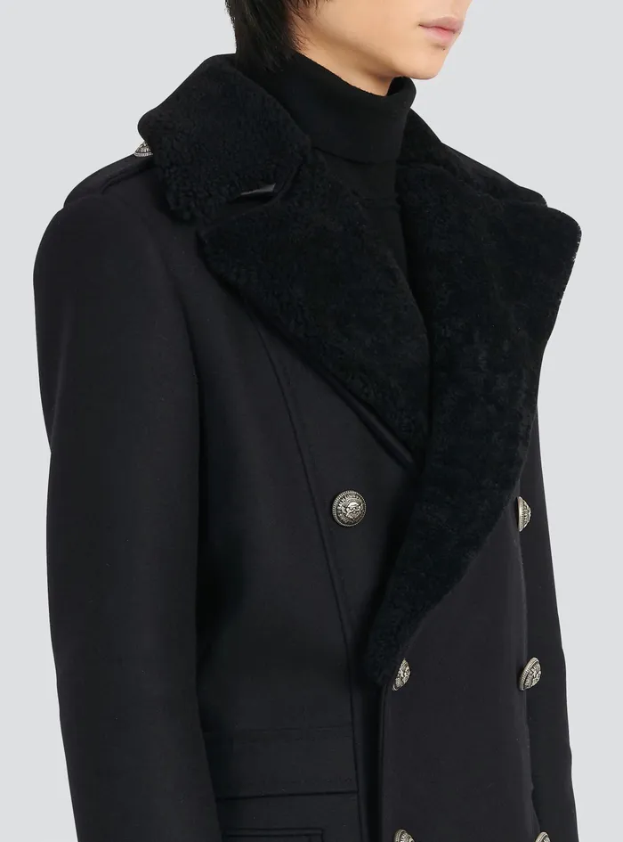 Balmain Outerwear Mens Long Wool Coat With Detachable Collar Black Balmain Outerwear Mens Long Wool Coat With Detachable Collar Black