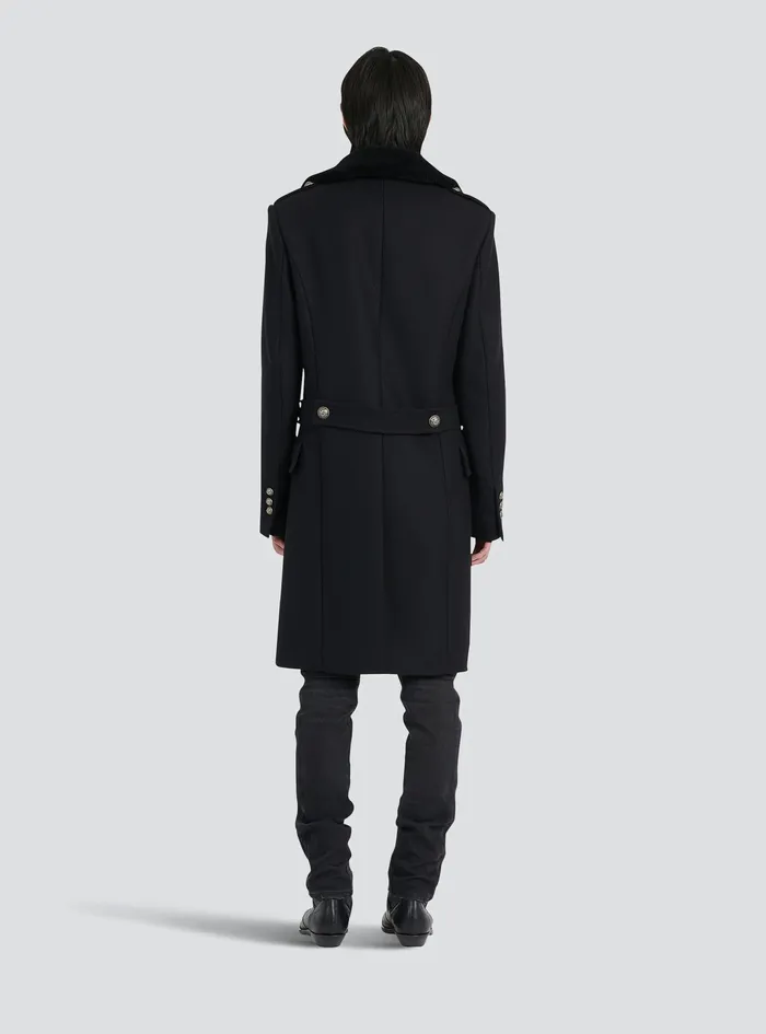 Balmain Outerwear Mens Long Wool Coat With Detachable Collar Black Balmain Outerwear Mens Long Wool Coat With Detachable Collar Black