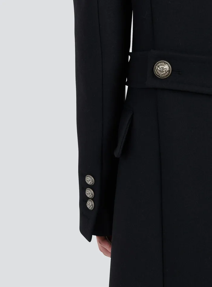 Balmain Outerwear Mens Long Wool Coat With Detachable Collar Black Balmain Outerwear Mens Long Wool Coat With Detachable Collar Black
