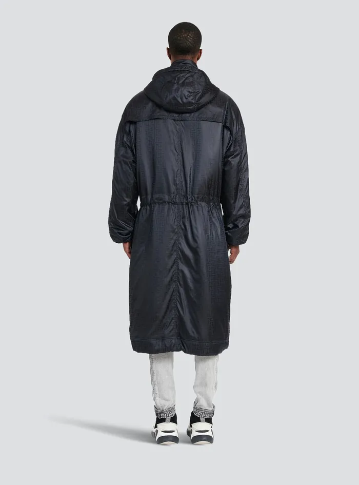Balmain Outerwear Mens Oversized Nylon Parka With Balmain Monogram Black Balmain Outerwear Mens Oversized Nylon Parka With Balmain Monogram Black