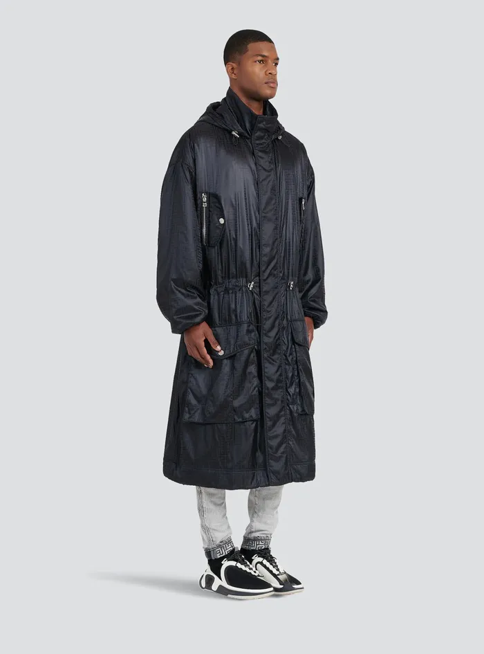 Balmain Outerwear Mens Oversized Nylon Parka With Balmain Monogram Black Balmain Outerwear Mens Oversized Nylon Parka With Balmain Monogram Black