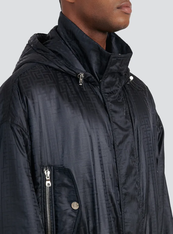 Balmain Outerwear Mens Oversized Nylon Parka With Balmain Monogram Black Balmain Outerwear Mens Oversized Nylon Parka With Balmain Monogram Black