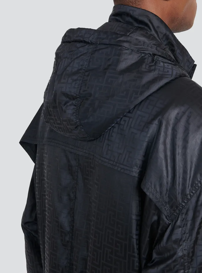 Balmain Outerwear Mens Oversized Nylon Parka With Balmain Monogram Black Balmain Outerwear Mens Oversized Nylon Parka With Balmain Monogram Black