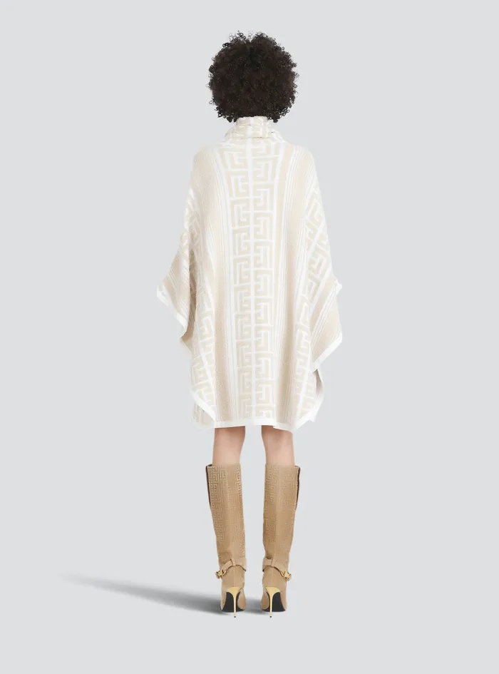 Balmain Outerwear Womens Knit Poncho With Balmain Monogram Beige Balmain Outerwear Womens Knit Poncho With Balmain Monogram Beige