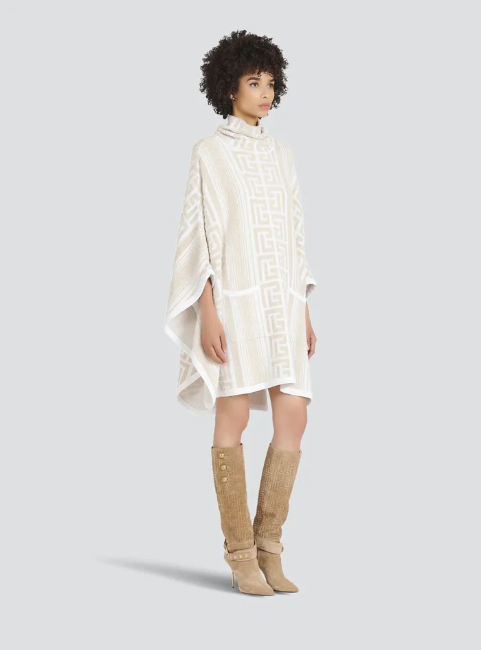 Balmain Outerwear Womens Knit Poncho With Balmain Monogram Beige Balmain Outerwear Womens Knit Poncho With Balmain Monogram Beige