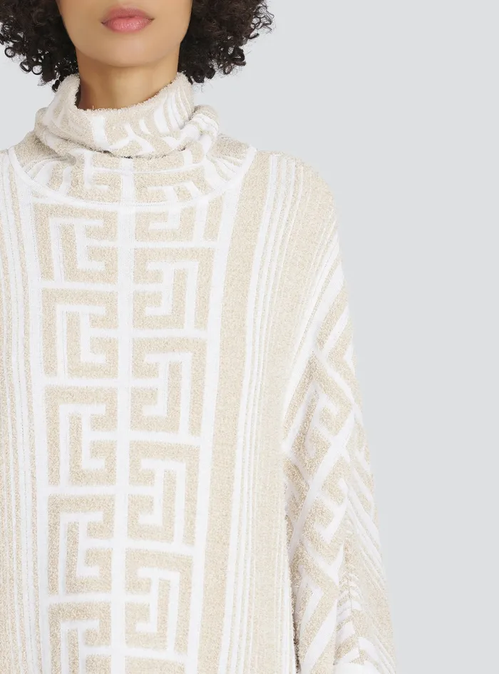 Balmain Outerwear Womens Knit Poncho With Balmain Monogram Beige Balmain Outerwear Womens Knit Poncho With Balmain Monogram Beige