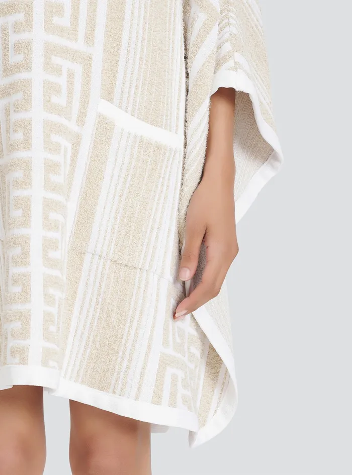 Balmain Outerwear Womens Knit Poncho With Balmain Monogram Beige Balmain Outerwear Womens Knit Poncho With Balmain Monogram Beige