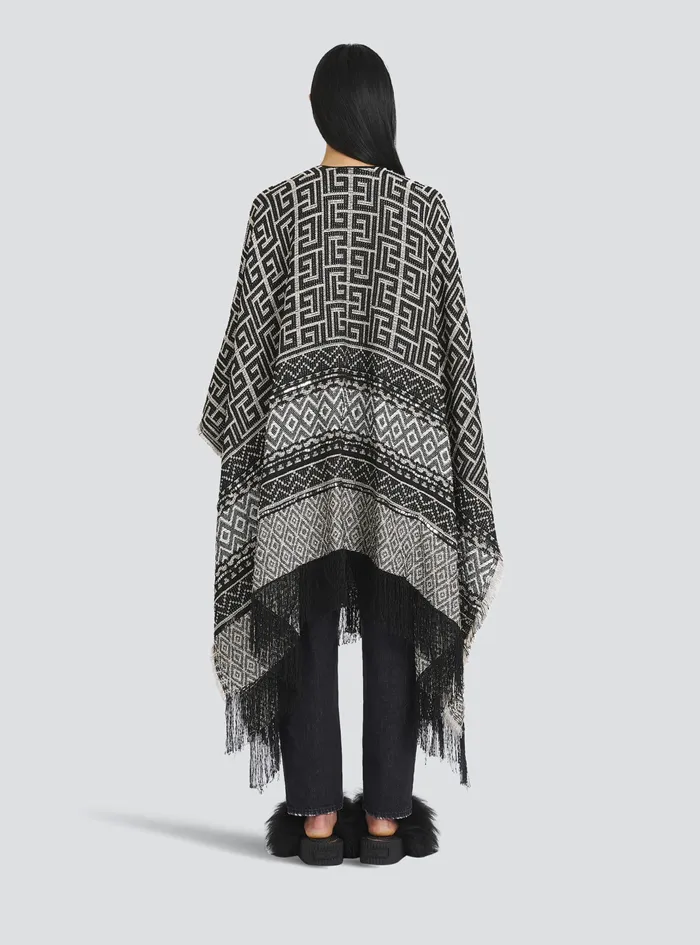 Balmain Outerwear Womens Knit Poncho With Balmain Monogram Print Black Balmain Outerwear Womens Knit Poncho With Balmain Monogram Print Black