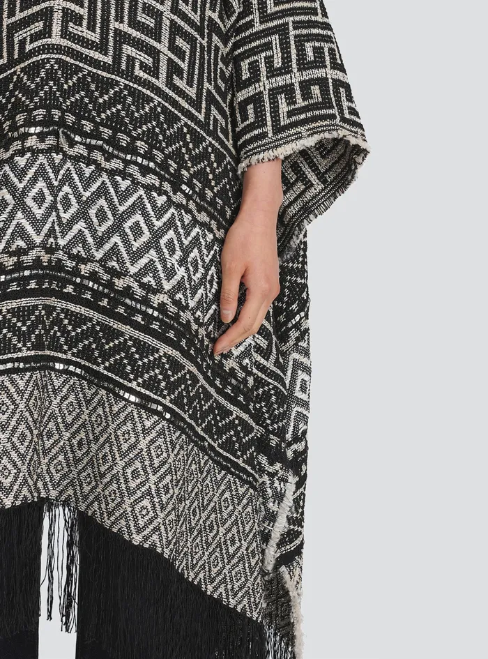 Balmain Outerwear Womens Knit Poncho With Balmain Monogram Print Black Balmain Outerwear Womens Knit Poncho With Balmain Monogram Print Black