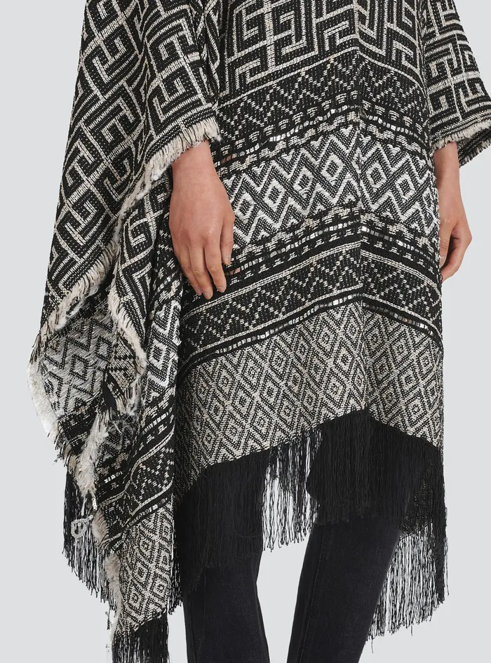Balmain Outerwear Womens Knit Poncho With Balmain Monogram Print Black Balmain Outerwear Womens Knit Poncho With Balmain Monogram Print Black