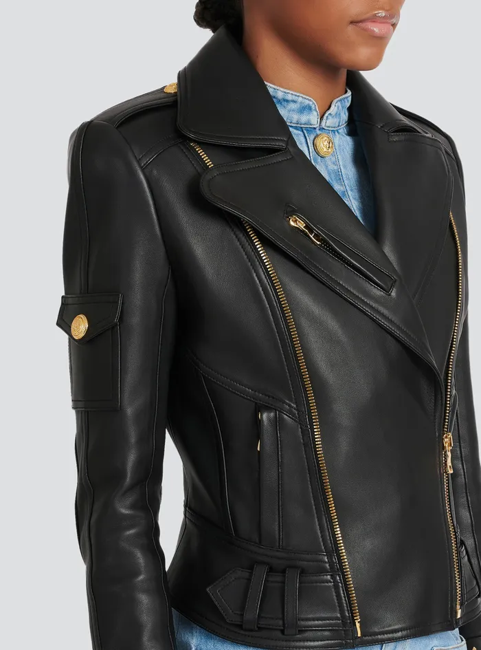 Balmain Outerwear Womens Leather Biker Jacket Black Balmain Outerwear Womens Leather Biker Jacket Black