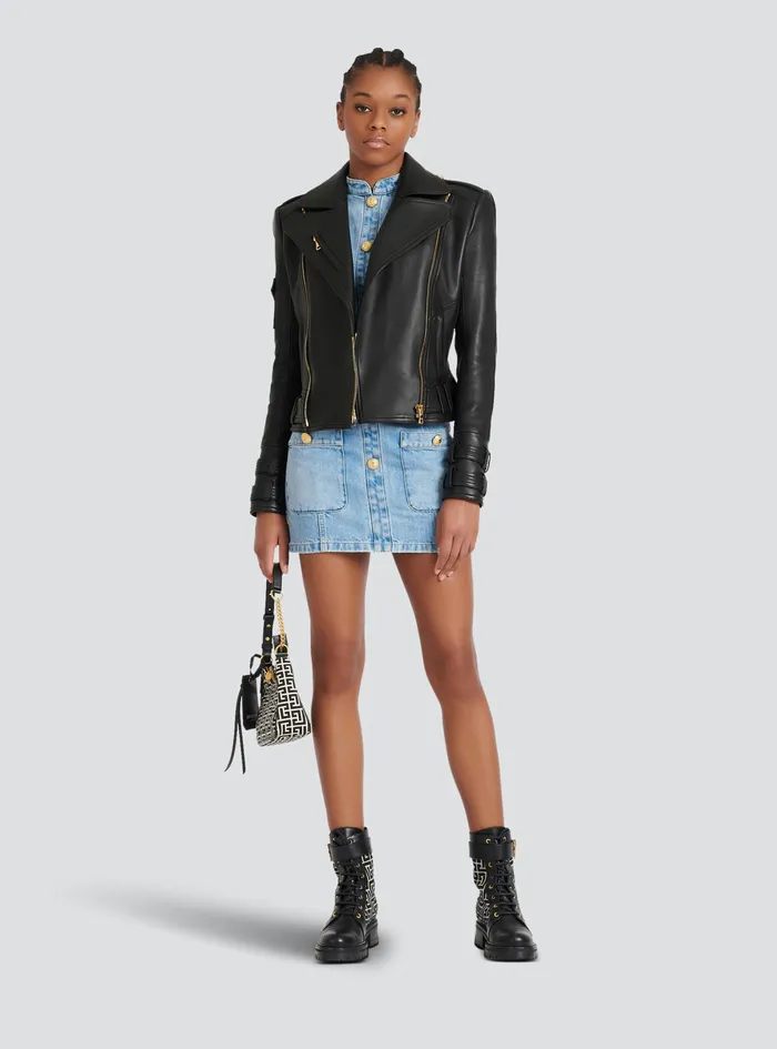 Balmain Outerwear Womens Leather Biker Jacket Black Balmain Outerwear Womens Leather Biker Jacket Black