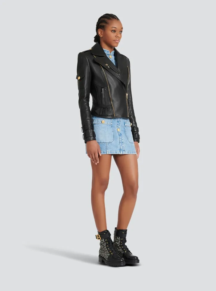 Balmain Outerwear Womens Leather Biker Jacket Black Balmain Outerwear Womens Leather Biker Jacket Black
