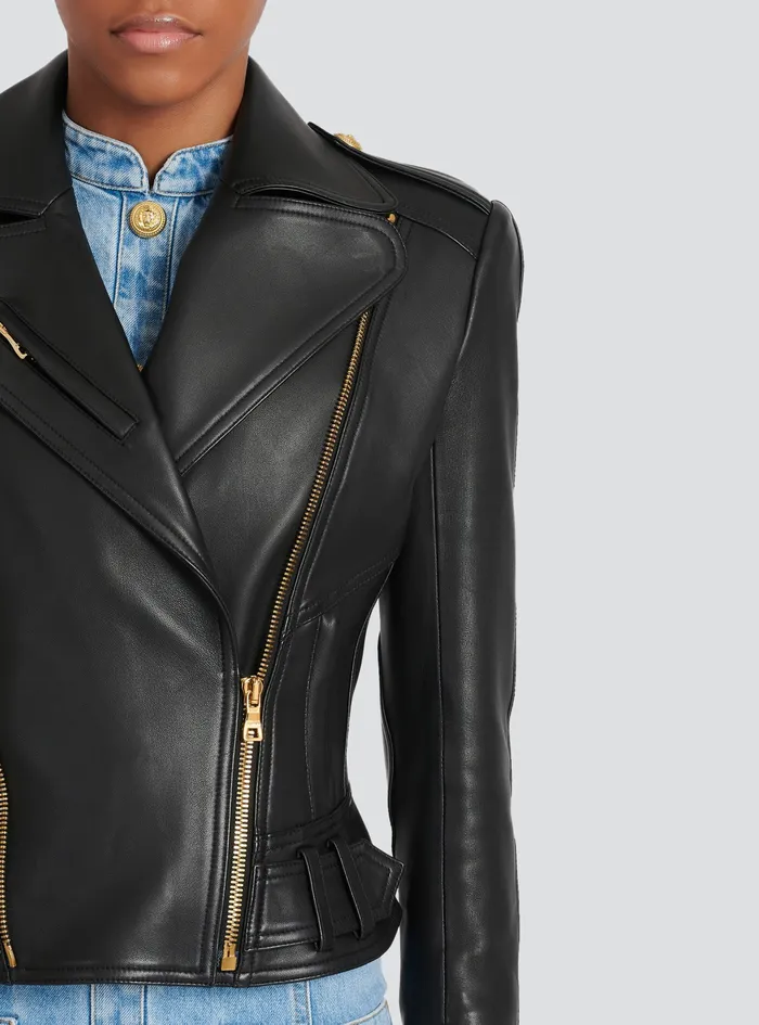 Balmain Outerwear Womens Leather Biker Jacket Black Balmain Outerwear Womens Leather Biker Jacket Black