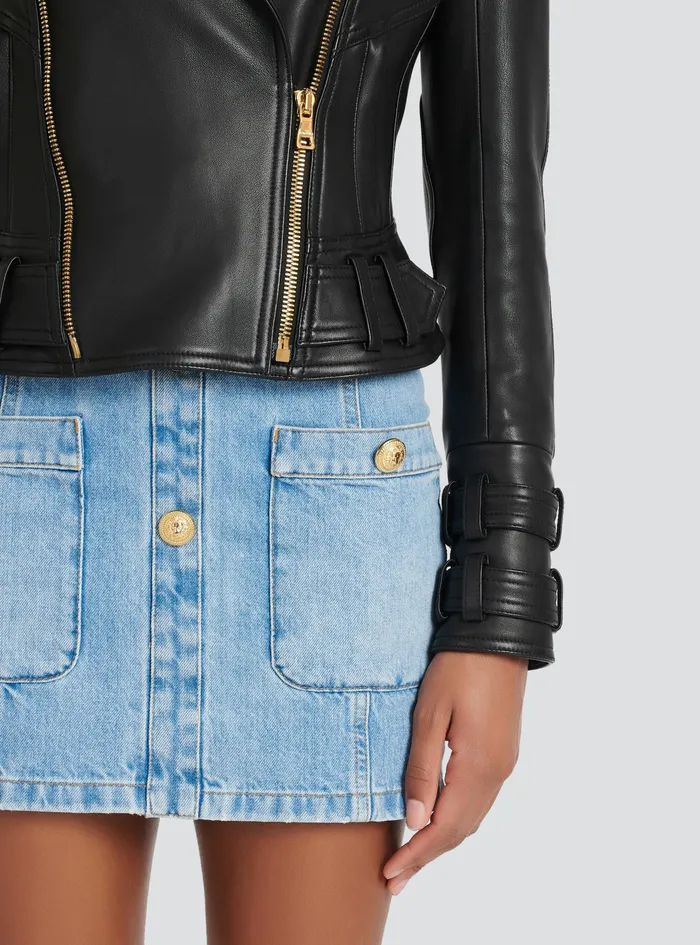 Balmain Outerwear Womens Leather Biker Jacket Black Balmain Outerwear Womens Leather Biker Jacket Black