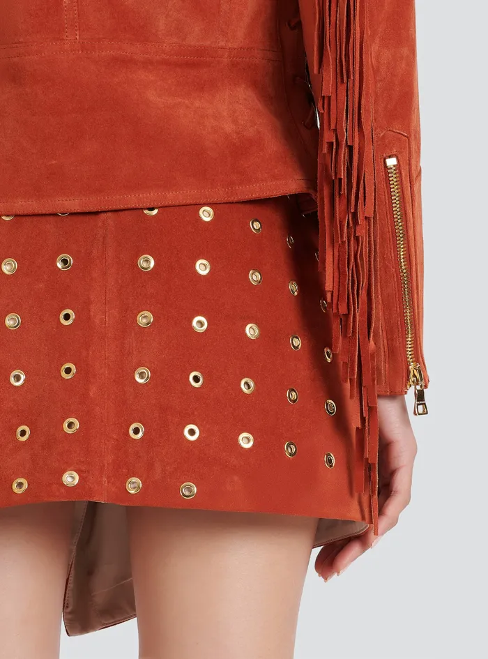Balmain Outerwear Womens X Netflix Suede Biker Jacket Brown Balmain Outerwear Womens X Netflix Suede Biker Jacket Brown