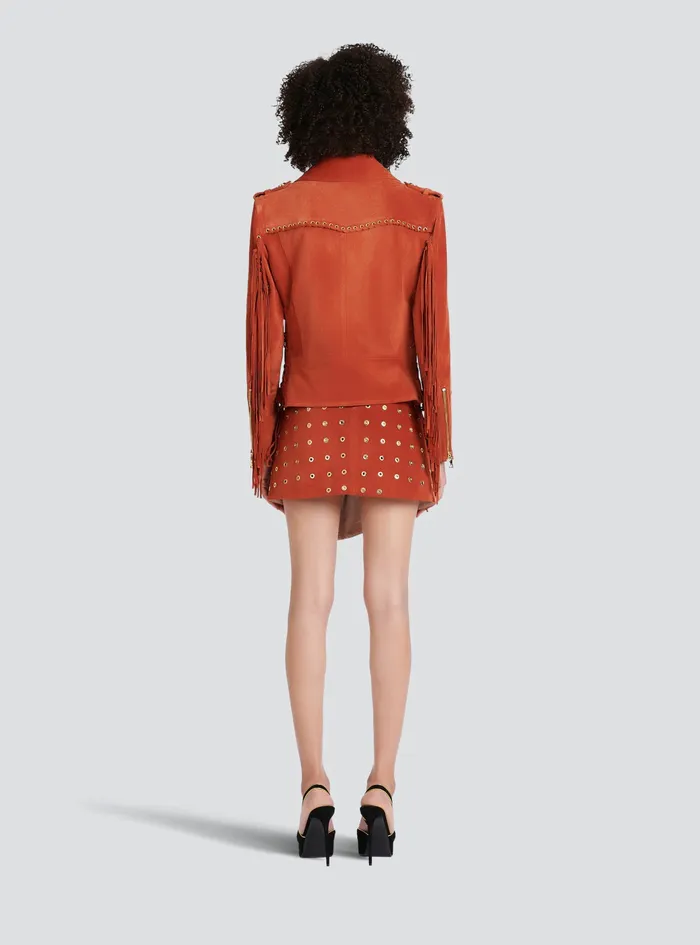 Balmain Outerwear Womens X Netflix Suede Biker Jacket Brown Balmain Outerwear Womens X Netflix Suede Biker Jacket Brown