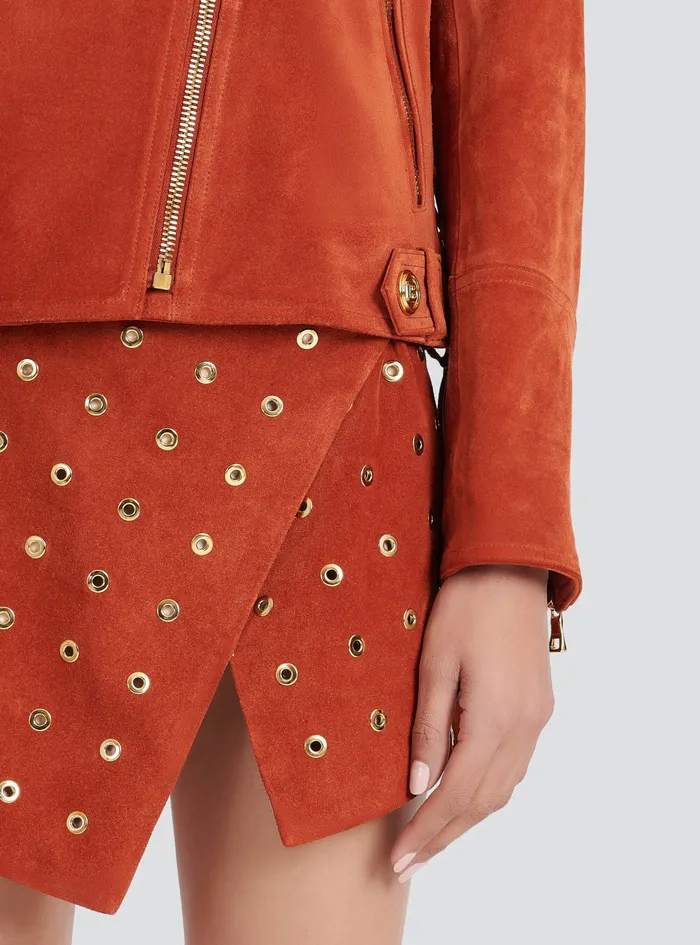 Balmain Outerwear Womens X Netflix Suede Biker Jacket Brown Balmain Outerwear Womens X Netflix Suede Biker Jacket Brown