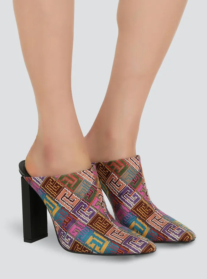 Balmain Sandals Womens Multicolor Needlepoint Ulla Mules With Balmain Monogram Multicolor Balmain Sandals Womens Multicolor Needlepoint Ulla Mules With Balmain Monogram Multicolor