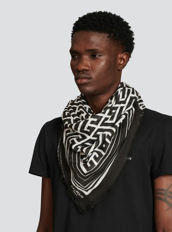 Balmain Scarves Mens Modal Scarf With Balmain Monogram Pattern Black Balmain Scarves Mens Modal Scarf With Balmain Monogram Pattern Black