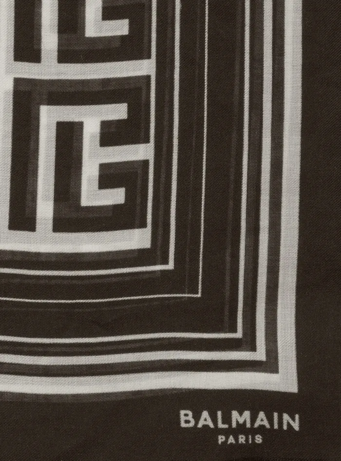 Balmain Scarves Mens Modal Scarf With Balmain Monogram Pattern Black Balmain Scarves Mens Modal Scarf With Balmain Monogram Pattern Black