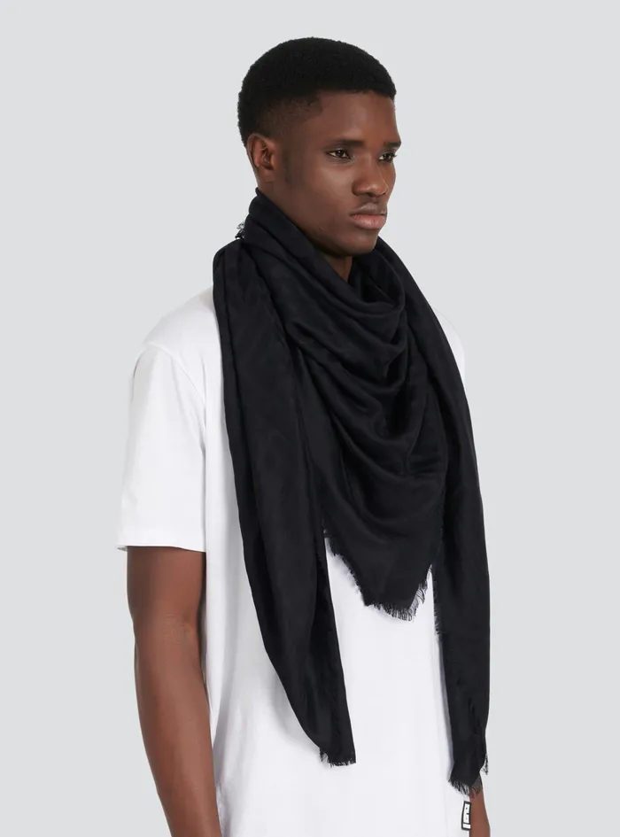 Balmain Scarves Mens Viscose Scarf With Balmain Monogram Pattern Black Balmain Scarves Mens Viscose Scarf With Balmain Monogram Pattern Black