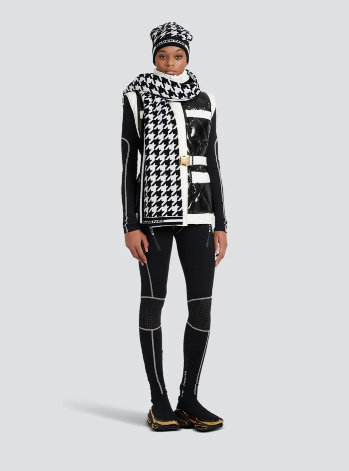 Balmain Scarves Womens Houndstooth Print Wool And Velvet Scarf Black Balmain Scarves Womens Houndstooth Print Wool And Velvet Scarf Black