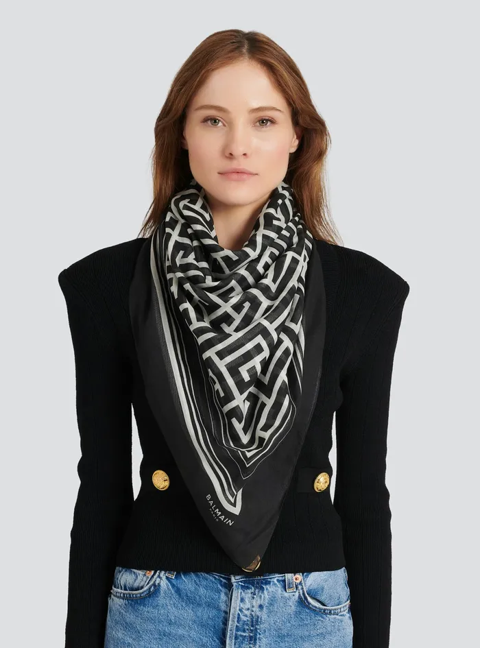 Balmain Scarves Womens Scarf With Balmain Monogram Black Balmain Scarves Womens Scarf With Balmain Monogram Black