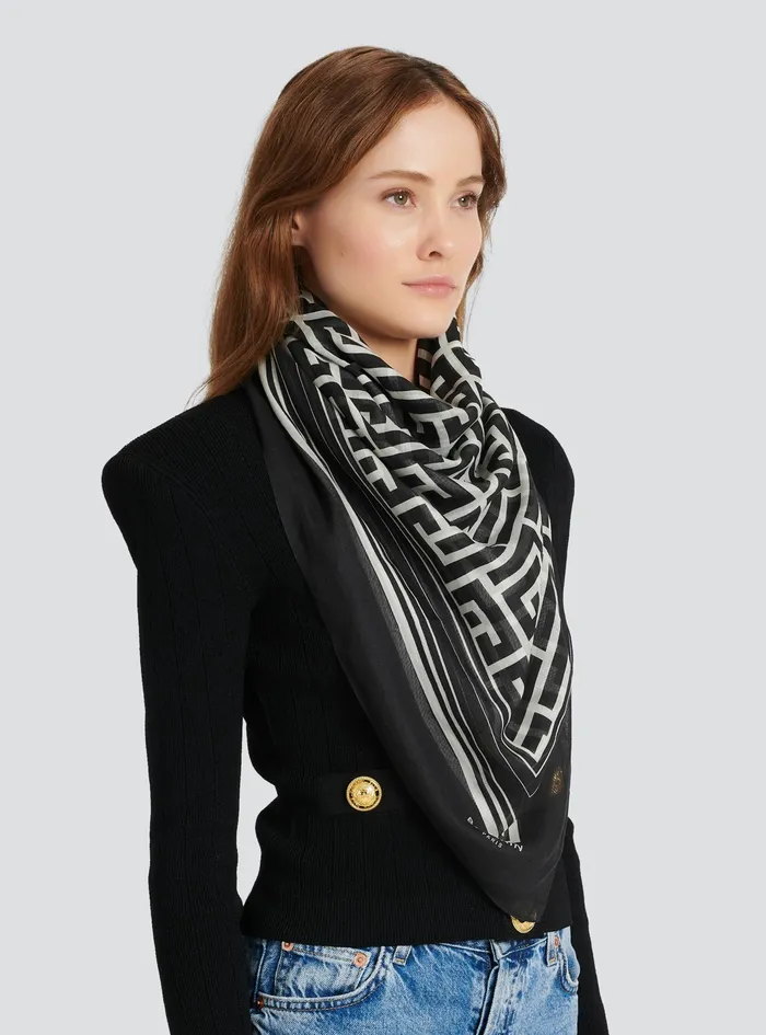 Balmain Scarves Womens Scarf With Balmain Monogram Black Balmain Scarves Womens Scarf With Balmain Monogram Black