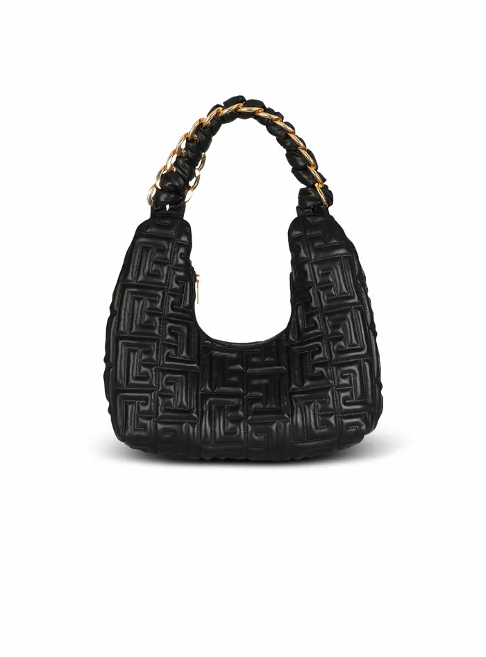 Balmain Shoulder Bags Womens Quilted Leather Pillow Hobo Bag Black Balmain Shoulder Bags Womens Quilted Leather Pillow Hobo Bag Black