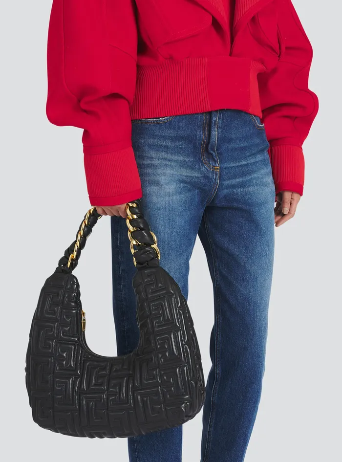 Balmain Shoulder Bags Womens Quilted Leather Pillow Hobo Bag Black Balmain Shoulder Bags Womens Quilted Leather Pillow Hobo Bag Black