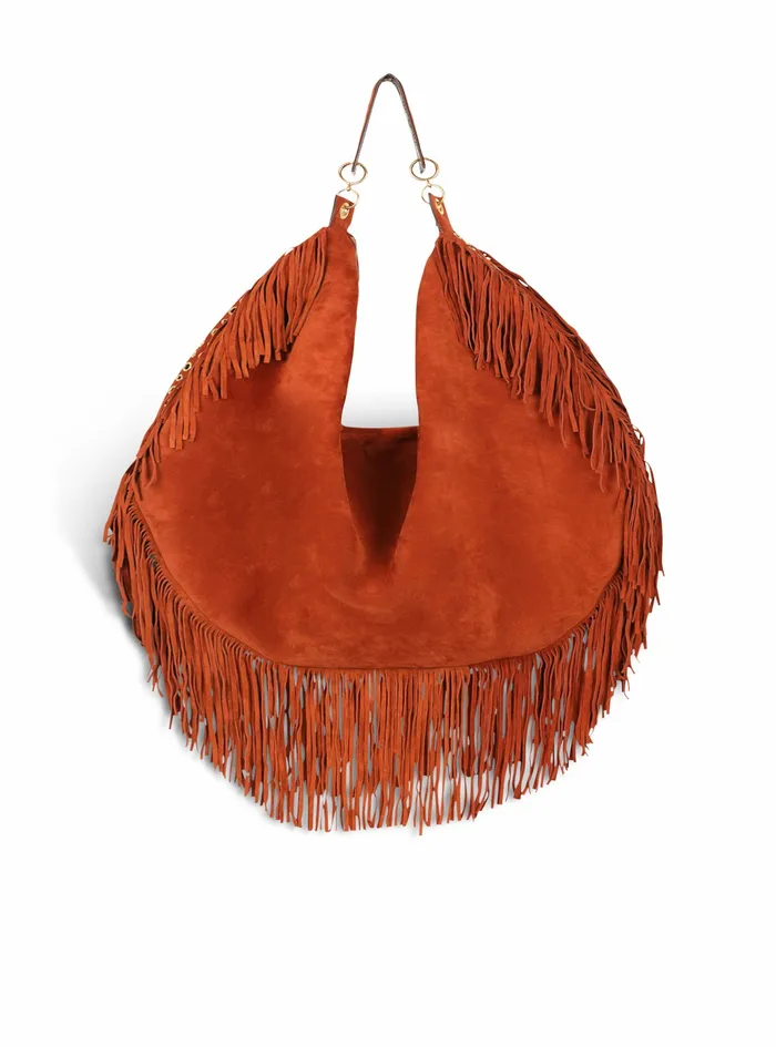 Balmain Shoulder Bags Womens X Netflix Fringed Suede Maxi Hobo Bag Brown Balmain Shoulder Bags Womens X Netflix Fringed Suede Maxi Hobo Bag Brown