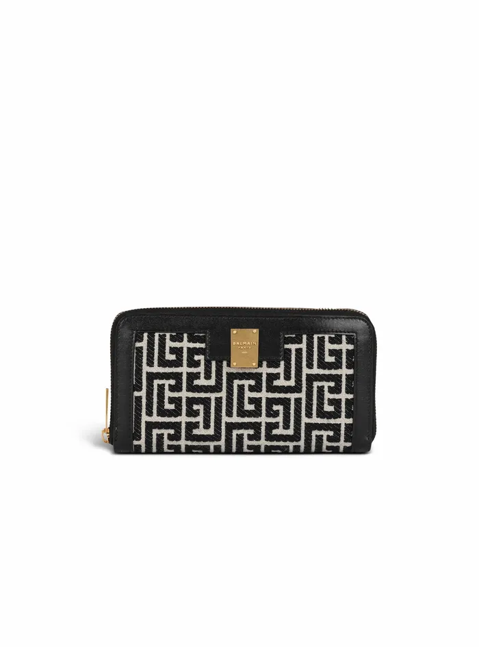 Balmain Small Leather Goods Womens Bicolor Jacquard 1945 Zipped Wallet Black