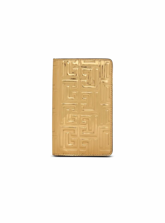 Balmain Small Leather Goods Womens Debossed HighShine Leather Passport Holder With Balmain Monogram Gold Balmain Small Leather Goods Womens Debossed HighShine Leather Passport Holder With Balmain Monogram Gold