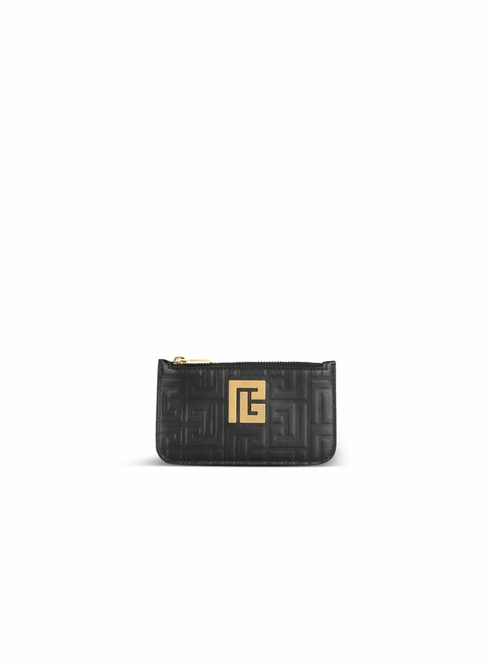 Balmain Small Leather Goods Womens Debossed Leather Card Holder With Balmain Monogram Black Balmain Small Leather Goods Womens Debossed Leather Card Holder With Balmain Monogram Black