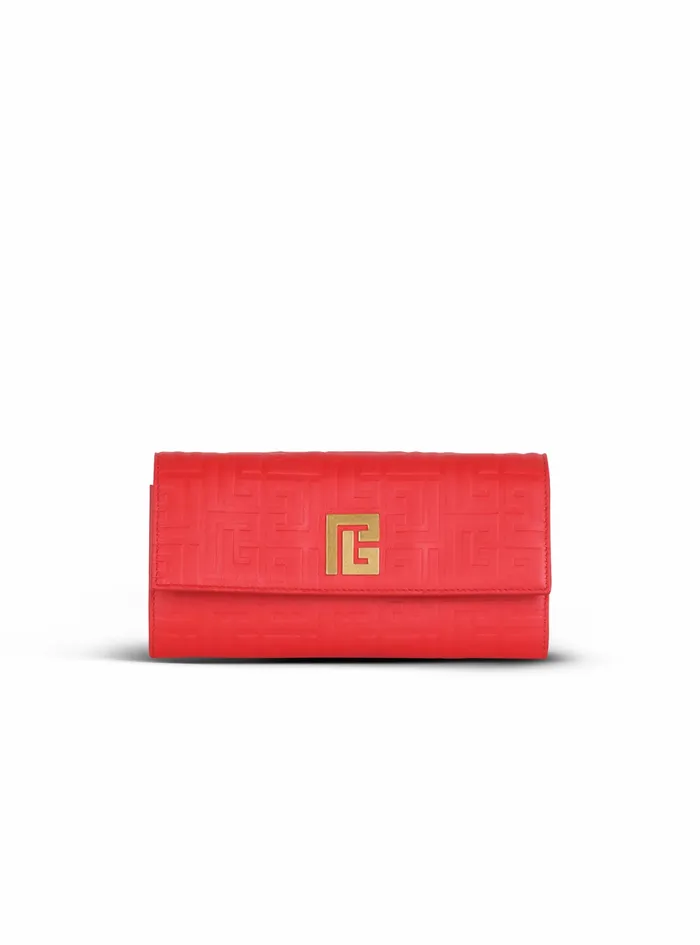 Balmain Small Leather Goods Womens Debossed Leather Chain 1945 Wallet With Balmain Monogram Red Balmain Small Leather Goods Womens Debossed Leather Chain 1945 Wallet With Balmain Monogram Red