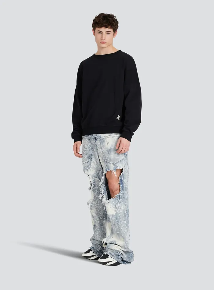 Balmain Sweatshirts Mens EcoDesigned Cotton Sweatshirt With Balmain Logo Print Black Balmain Sweatshirts Mens EcoDesigned Cotton Sweatshirt With Balmain Logo Print Black