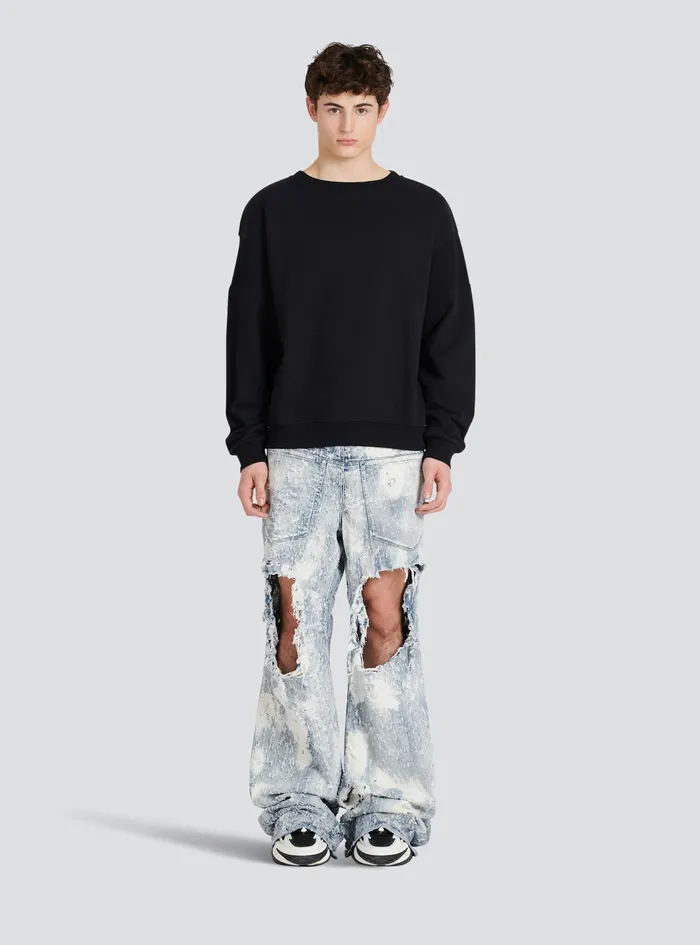 Balmain Sweatshirts Mens EcoDesigned Cotton Sweatshirt With Balmain Logo Print Black Balmain Sweatshirts Mens EcoDesigned Cotton Sweatshirt With Balmain Logo Print Black